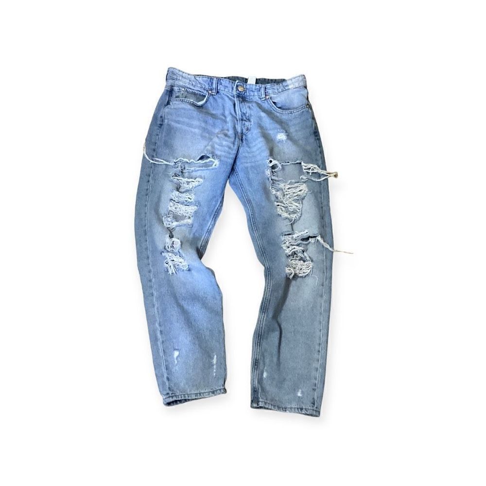 & Denim Women’s Button Fly Boyfriend Mid Rise Distressed Jeans 10